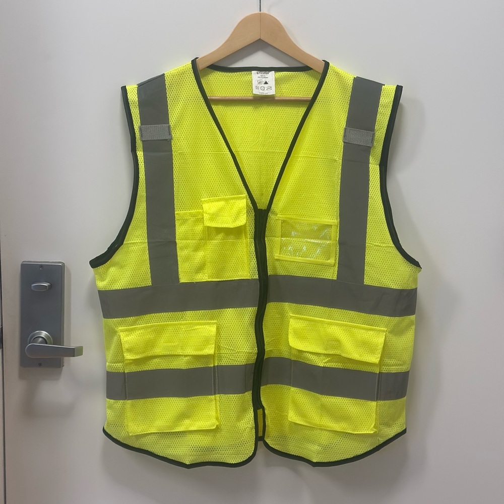 Neon Yellow Mesh Safety Vest with Reflecting Stripes
